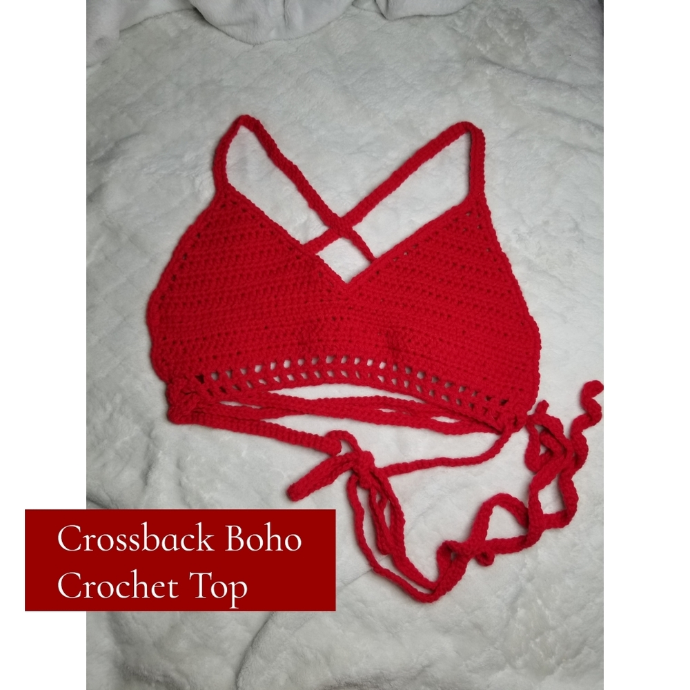 ♡Crossback Boho Crochet Crop Top♡